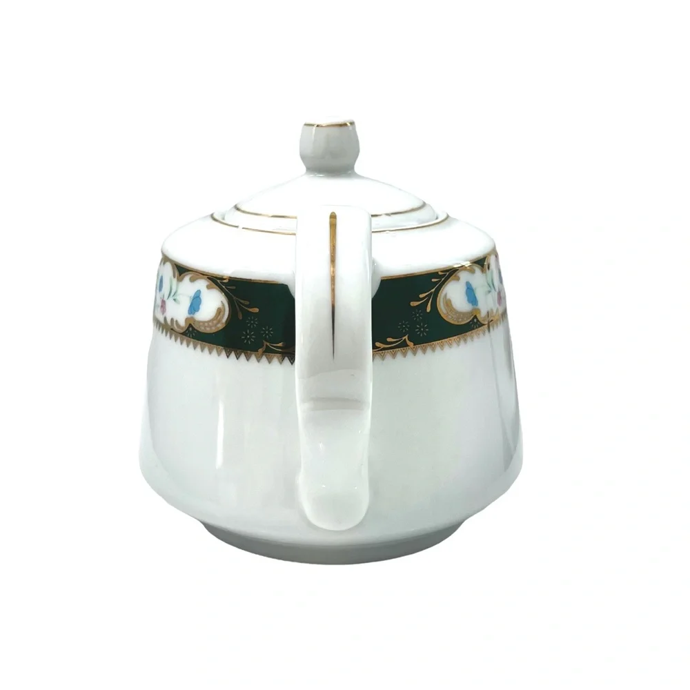 VINTAGE TIGER YEDI WHITE PORCELAIN GREEN BAND W FLORAL DESIGN TEAPOT